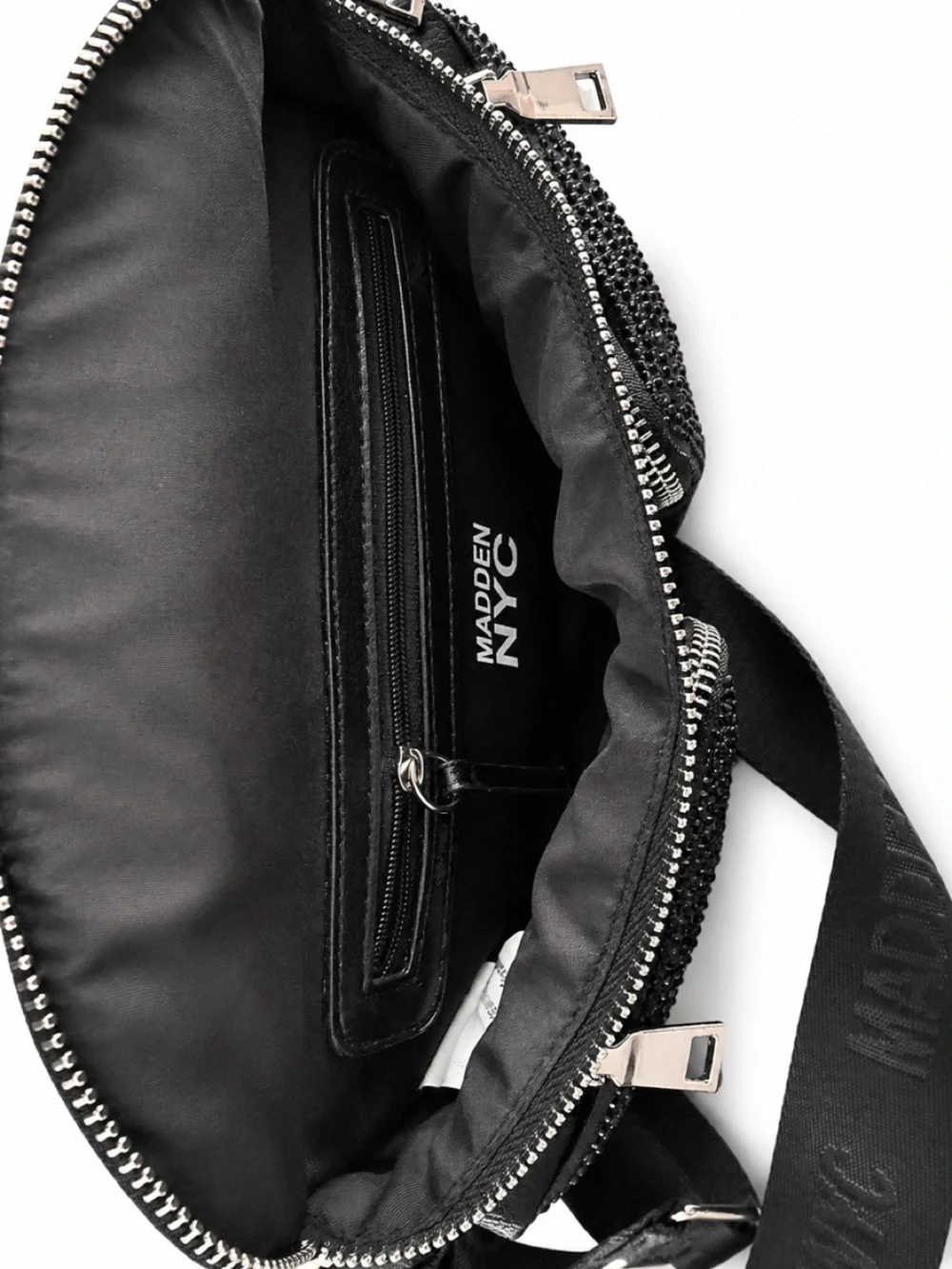 Steve Madden NY Black Embellished Crossbody Bag with 4 zippered compartments